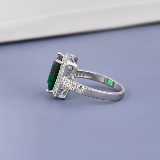 Ladies Square Green Stone Diamond Ring
