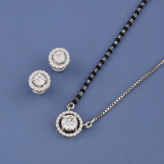 Silver Single Stone Manglesutra With Half Chain