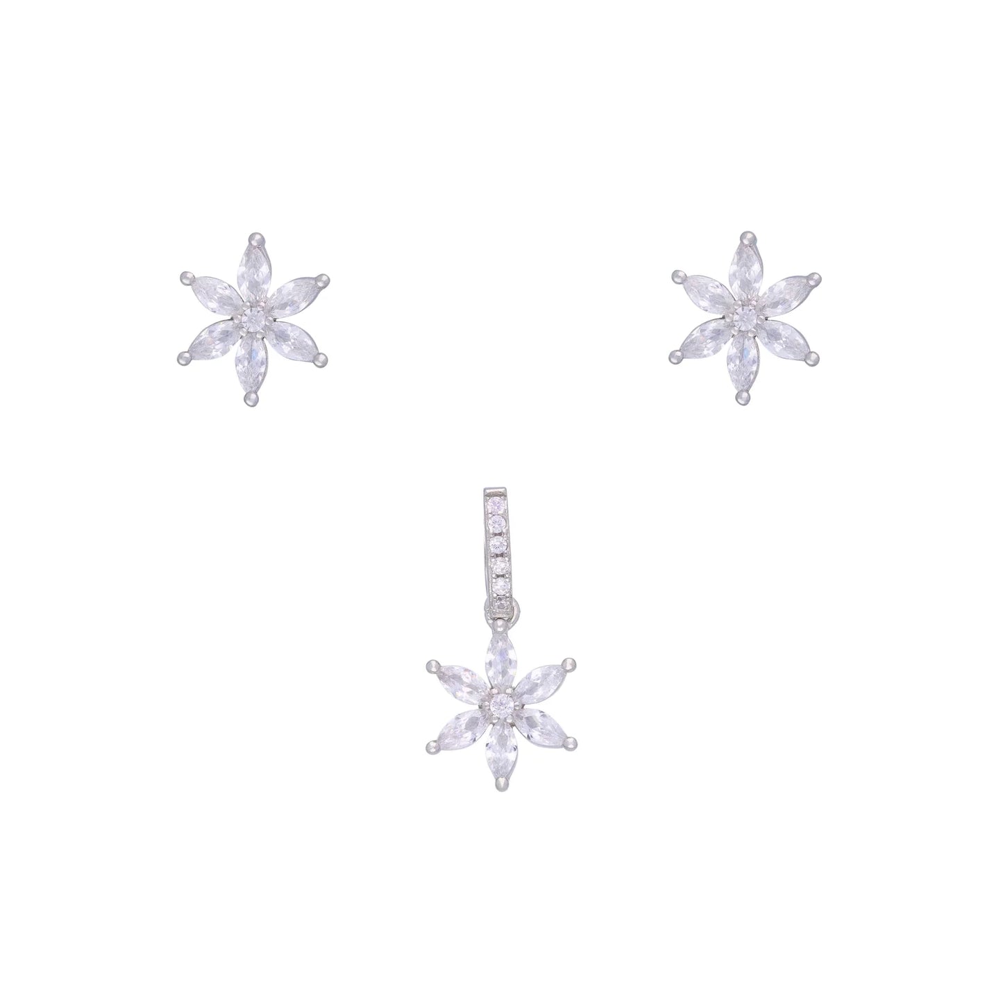 Crystal Flowers Silver Pendant & Earrings Set