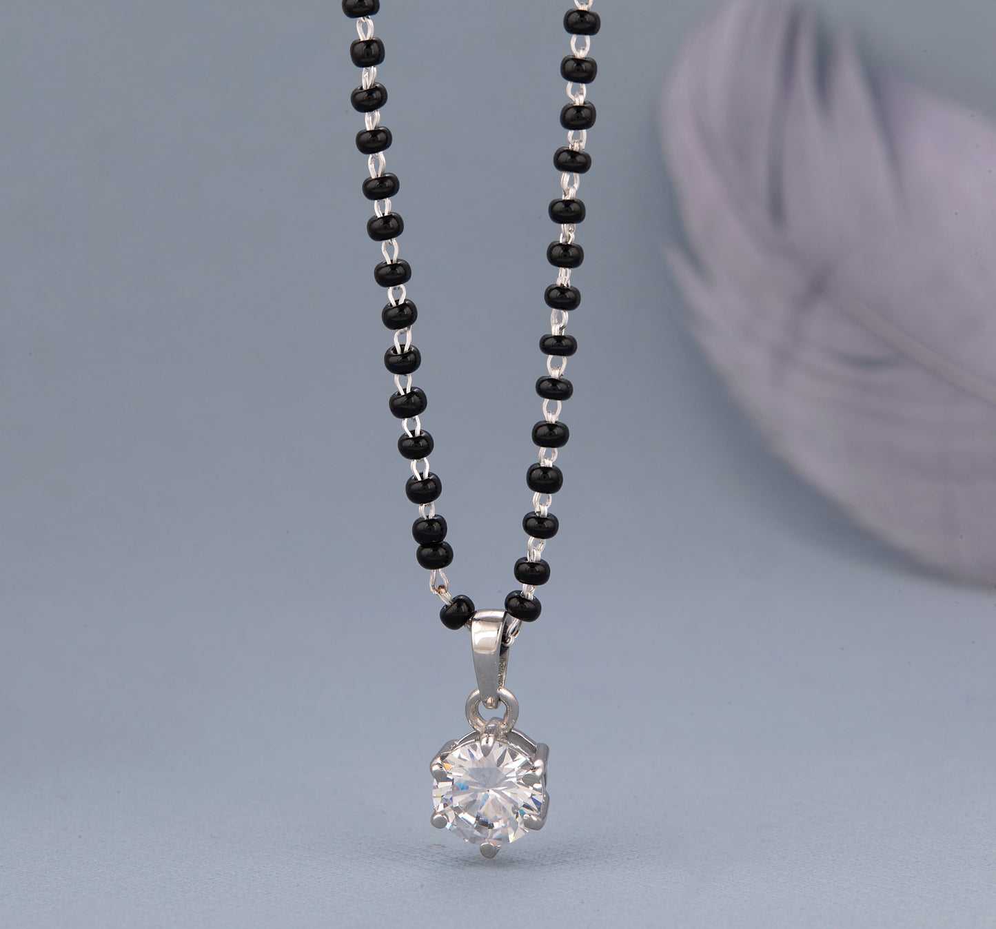 Single Stone Silver Mangalsutra