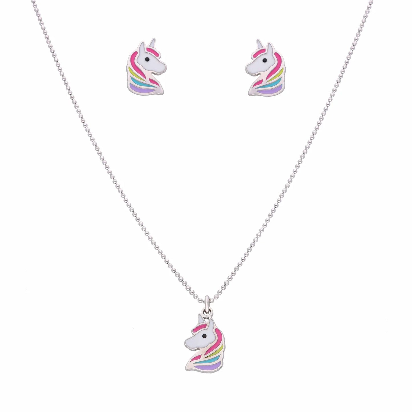 Happy Unicorn Silver Pendant & Earring Set