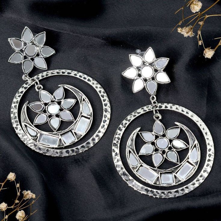 Navratri silver earrings for women