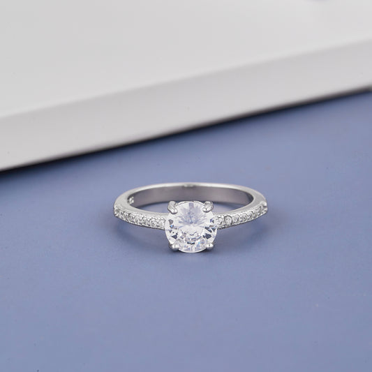 Ladies White Oval One Diamond Ring