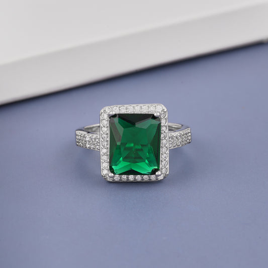 Ladies Square Green Stone Diamond Ring