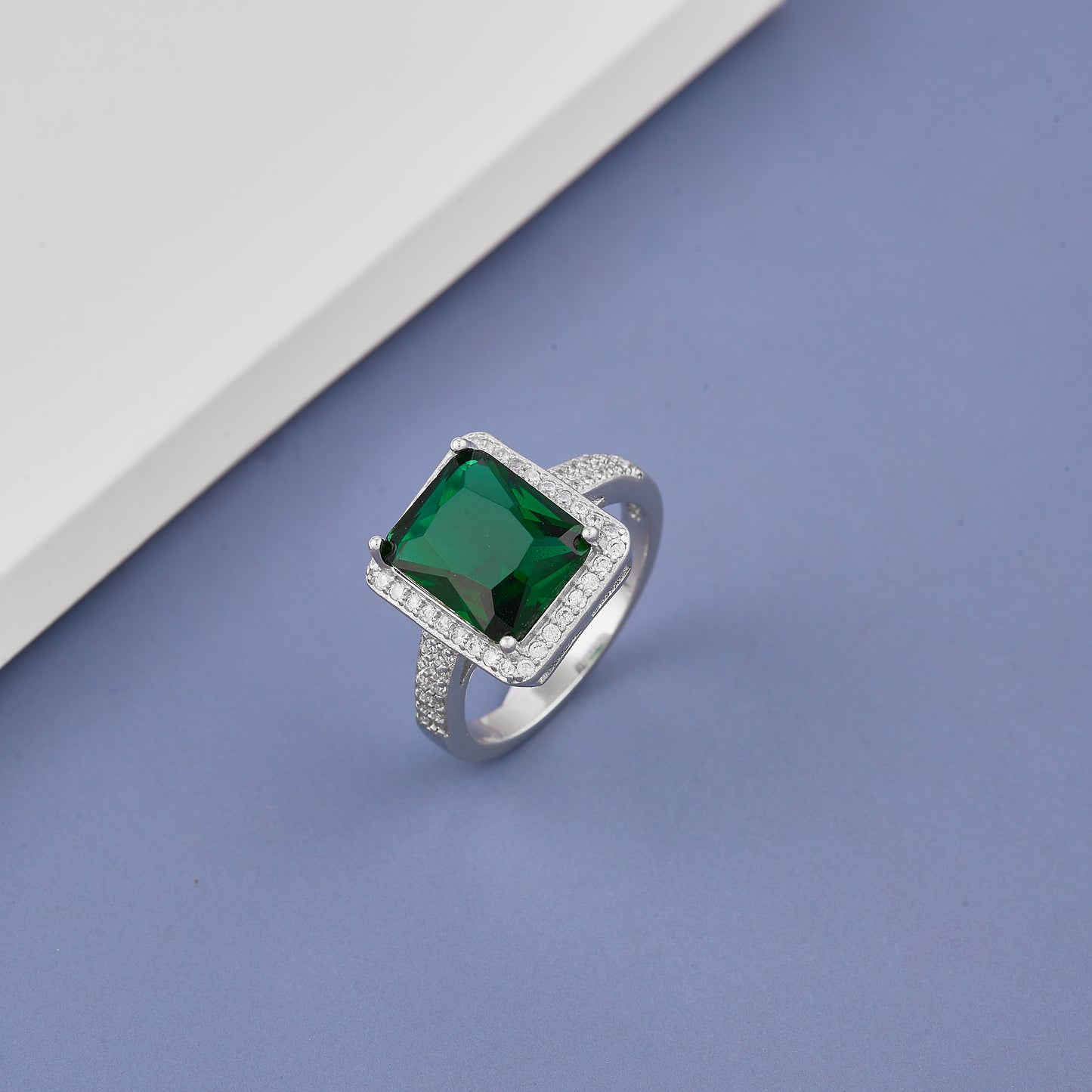 Ladies Square Green Stone Diamond Ring