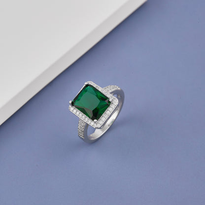 Ladies Square Green Stone Diamond Ring