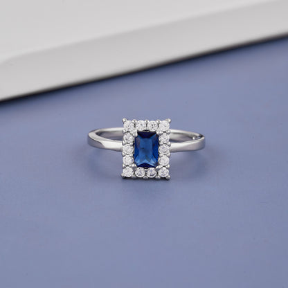 Ladies Square Blue Stone Diamond Ring