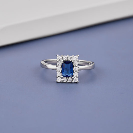 Ladies Square Blue Stone Diamond Ring
