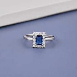 LADIES SQUARE BLUE STONE DIAMOND RING