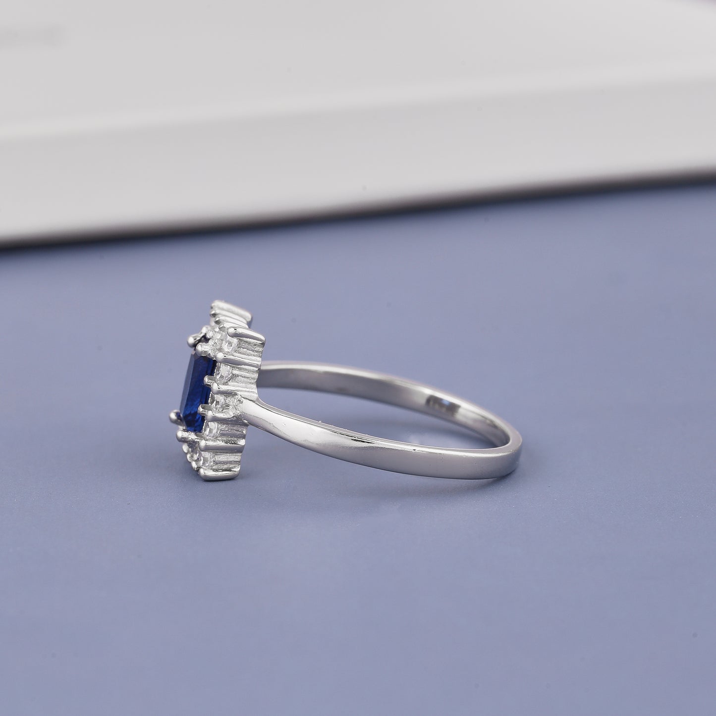 Ladies Square Blue Stone Diamond Ring