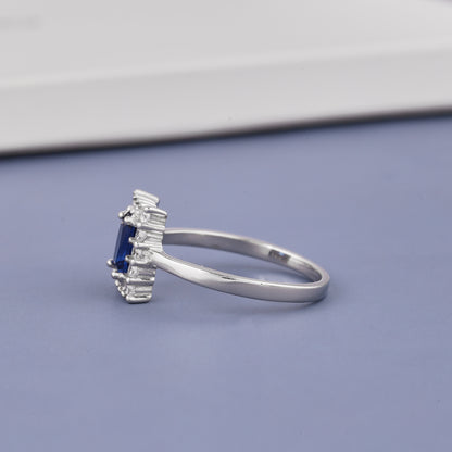 Ladies Square Blue Stone Diamond Ring