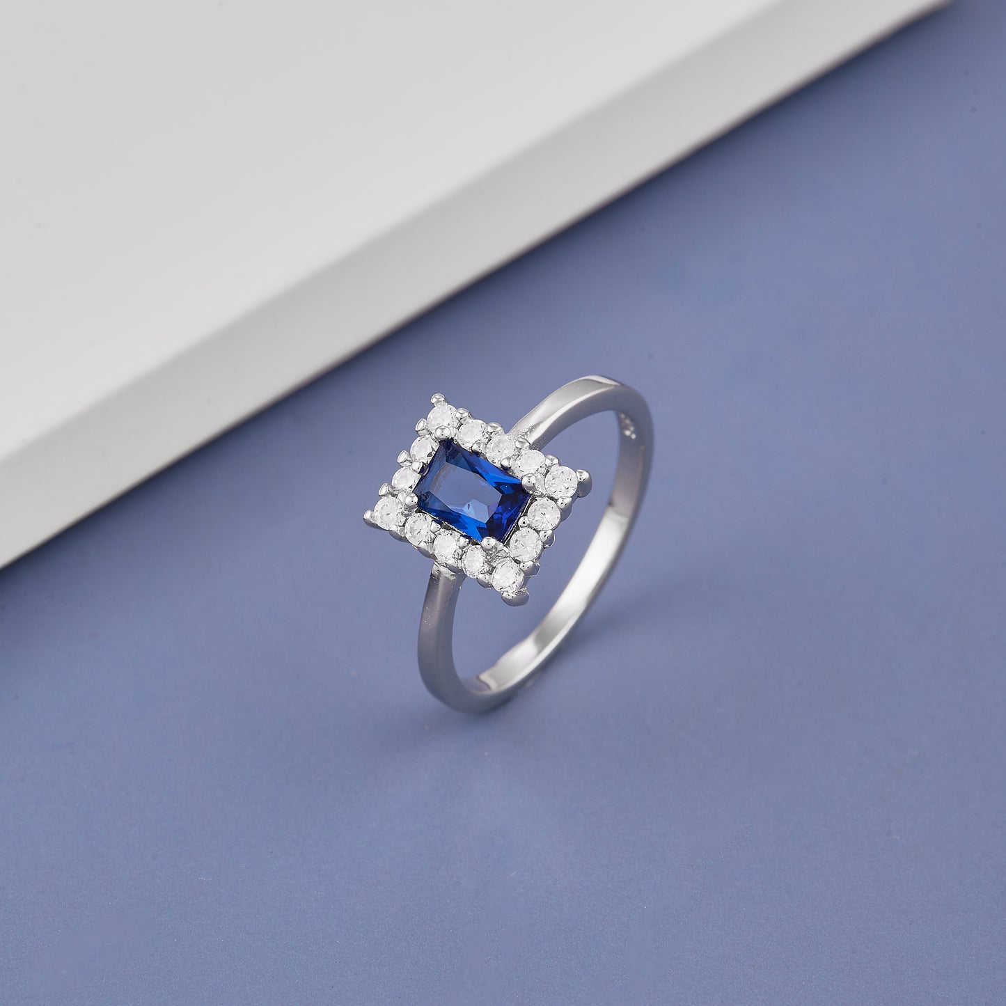 Ladies Square Blue Stone Diamond Ring