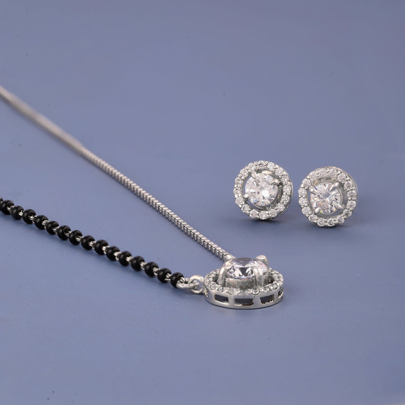 SILVER SINGLE STONE MANGALSUTRA WITH HALF CHAIN