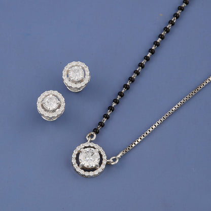 Silver Single Stone Manglesutra With Half Chain