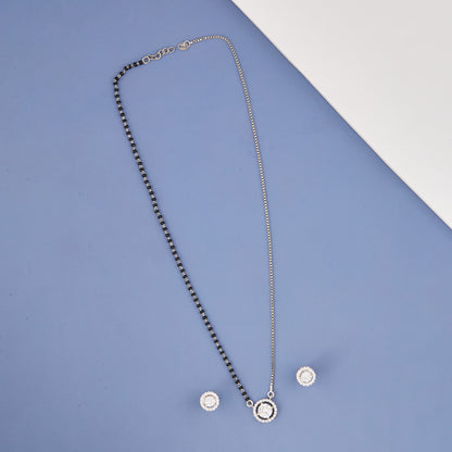 Silver Single Stone Manglesutra With Half Chain