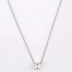 Dainty Emerald Cut Silver Pendant