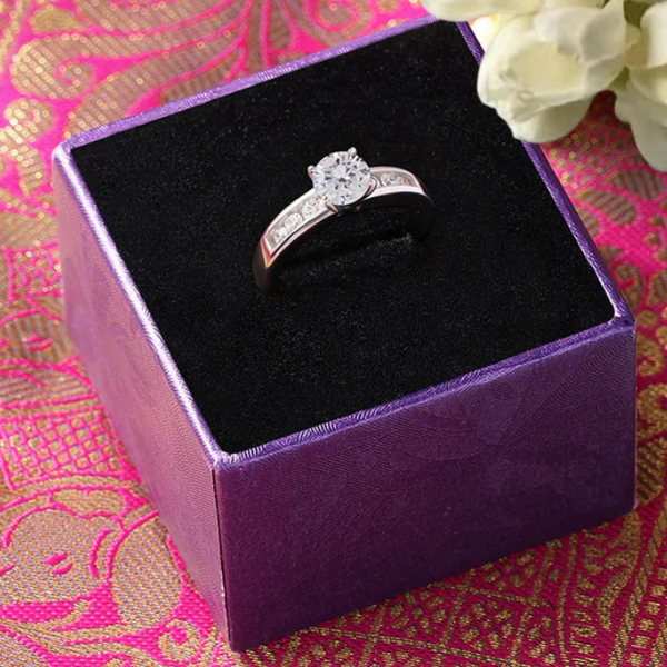 Silver American Diamond Solitaire Ring