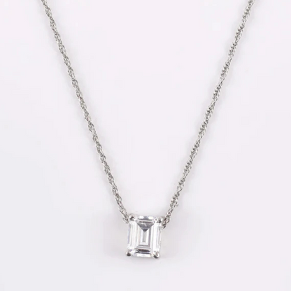Dainty Emerald Cut Silver Pendant