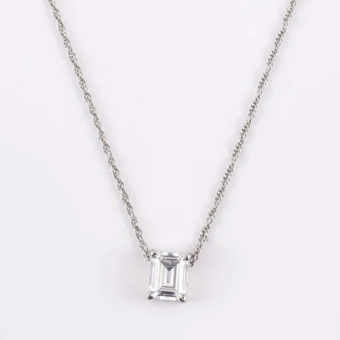 Dainty Emerald Cut Silver Pendant