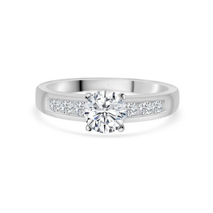 Silver American Diamond Solitaire Ring