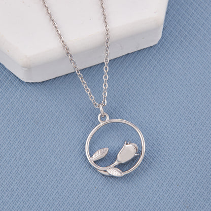Rose in Round Chain Pendant