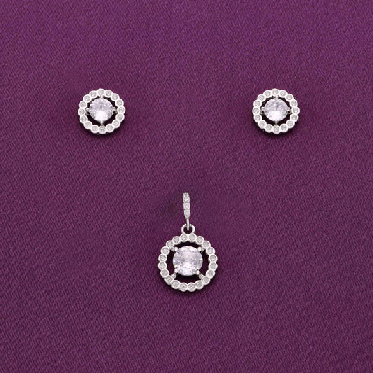 Radiating Rounds Zircon Silver Pendant & Earrings Set