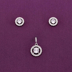 Radiating Rounds Zircon Silver Pendant & Earrings Set