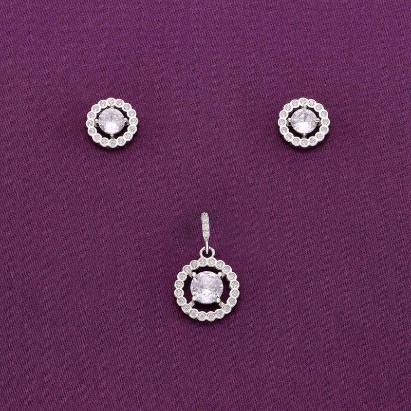 Radiating Rounds Zircon Silver Pendant & Earrings Set