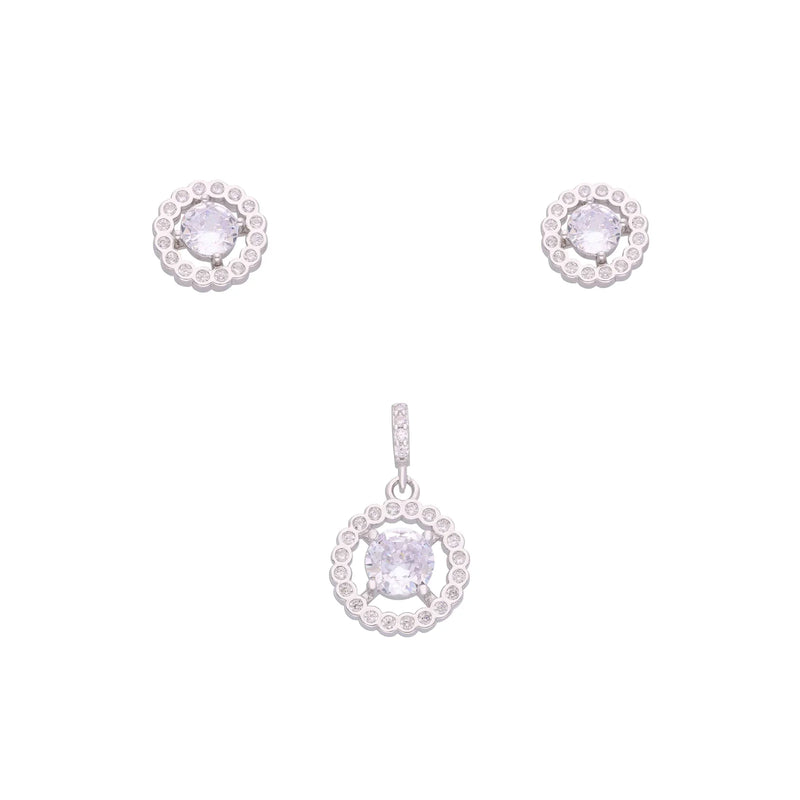 Radiating Rounds Zircon Silver Pendant & Earrings Set