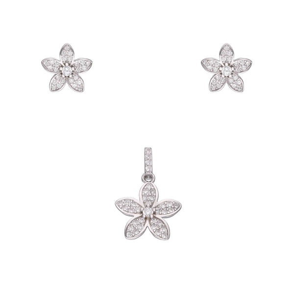 Sparkling Saga Zircon Silver Pendant & Earrings Set