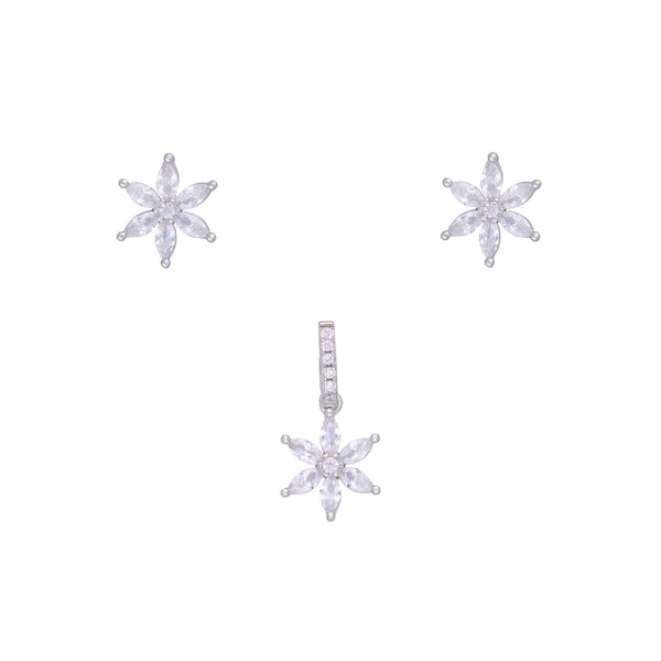 Crystal Flowers Silver Pendant & Earrings Set