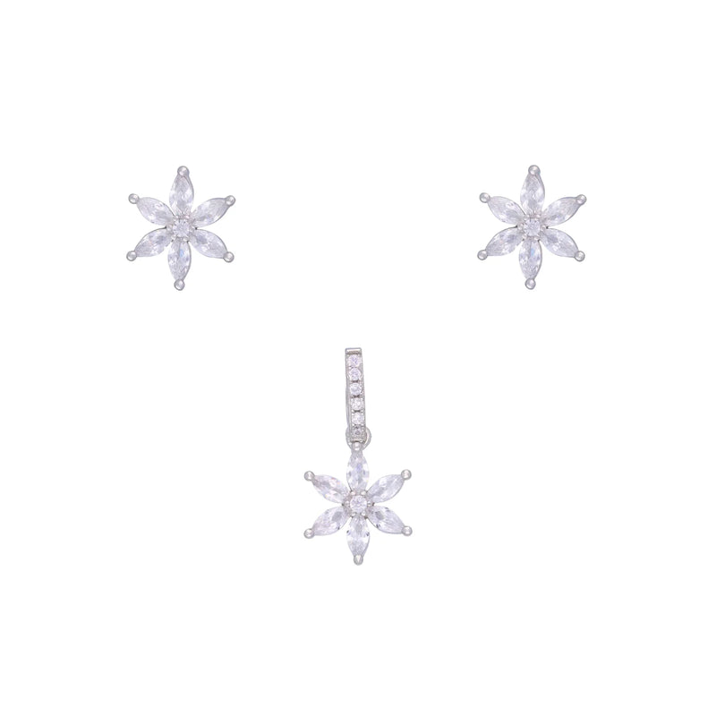 Crystal Flowers Silver Pendant & Earrings Set