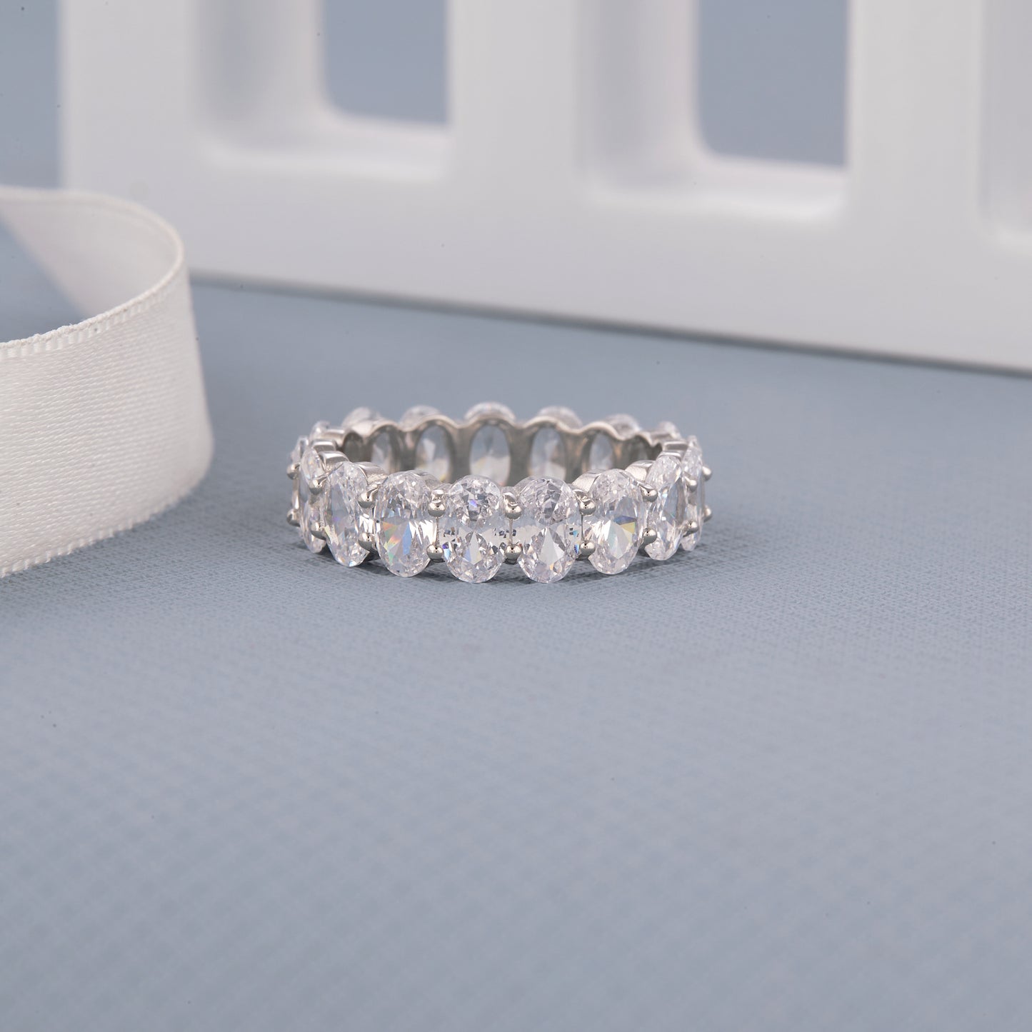 Ladies Silver Diamond Band