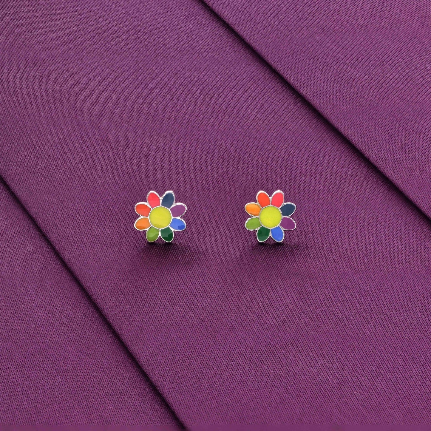 Colorful Flower Silver Children Earrings