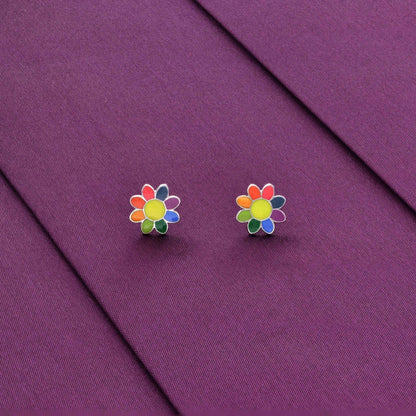 Colorful Flower Silver Children Earrings