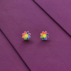 Colorful Flower Silver Children Earrings