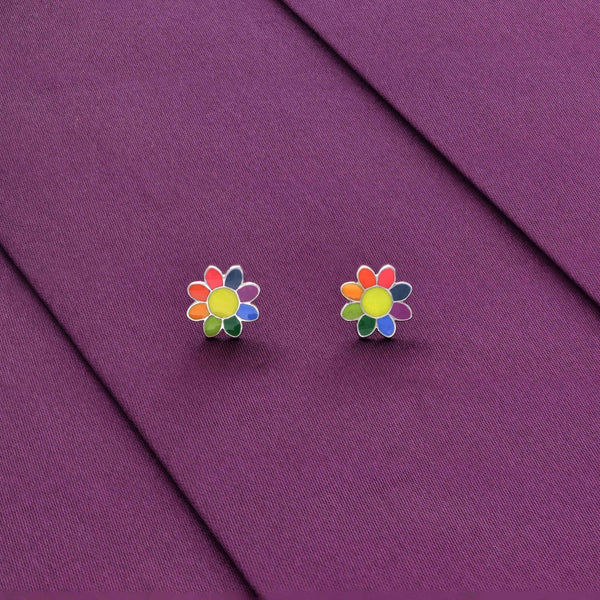 Colorful Flower Silver Children Earrings