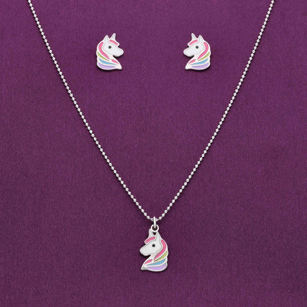 Happy Unicorn Silver Pendant & Earring Set