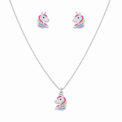 Happy Unicorn Silver Pendant & Earring Set