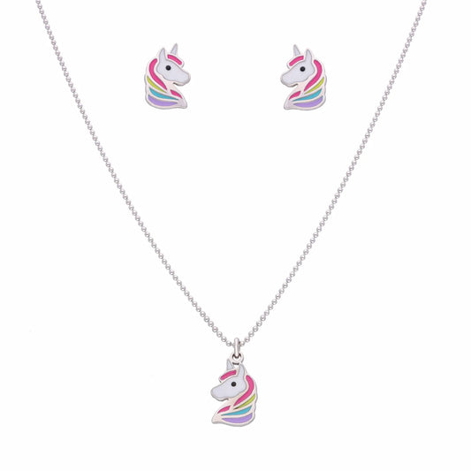 Happy Unicorn Silver Pendant & Earring Set