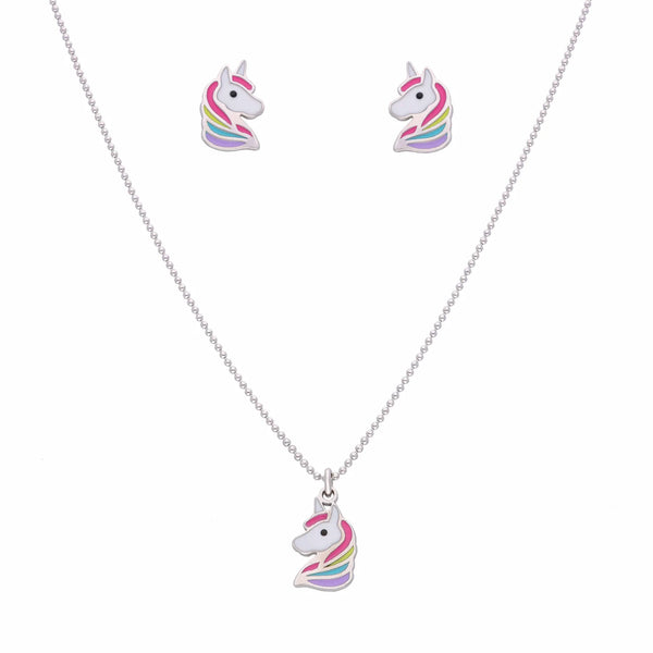 Happy Unicorn Silver Pendant & Earring Set