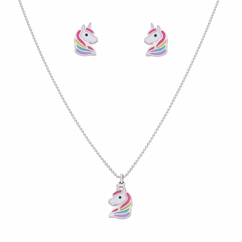 Happy Unicorn Silver Pendant & Earring Set